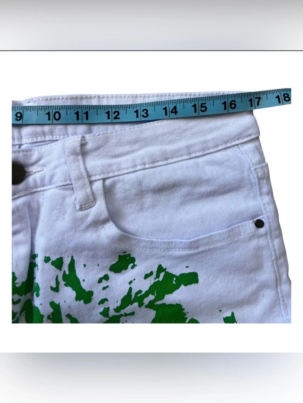Slim White Men's Jeans with Black, Green & Yellow Graphic Prints